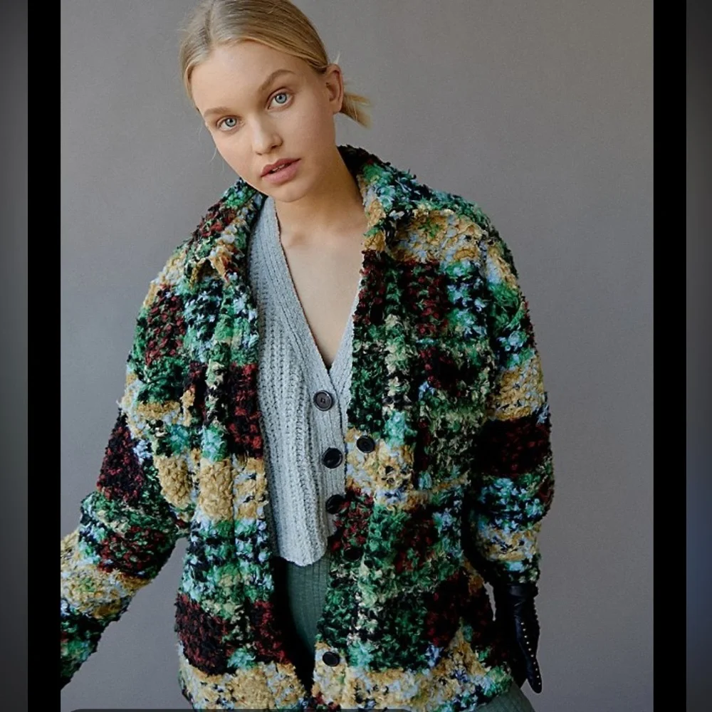 Urban Outfitters Palmer Sherpa Fleece Shacket Multicolor Popcorn Fuzzy Lined S